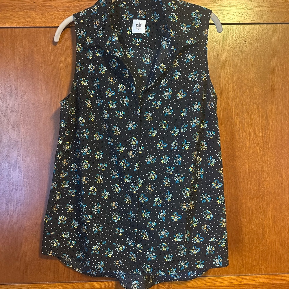 CAbi Floral “Whimsy” Sleeveless Blouse